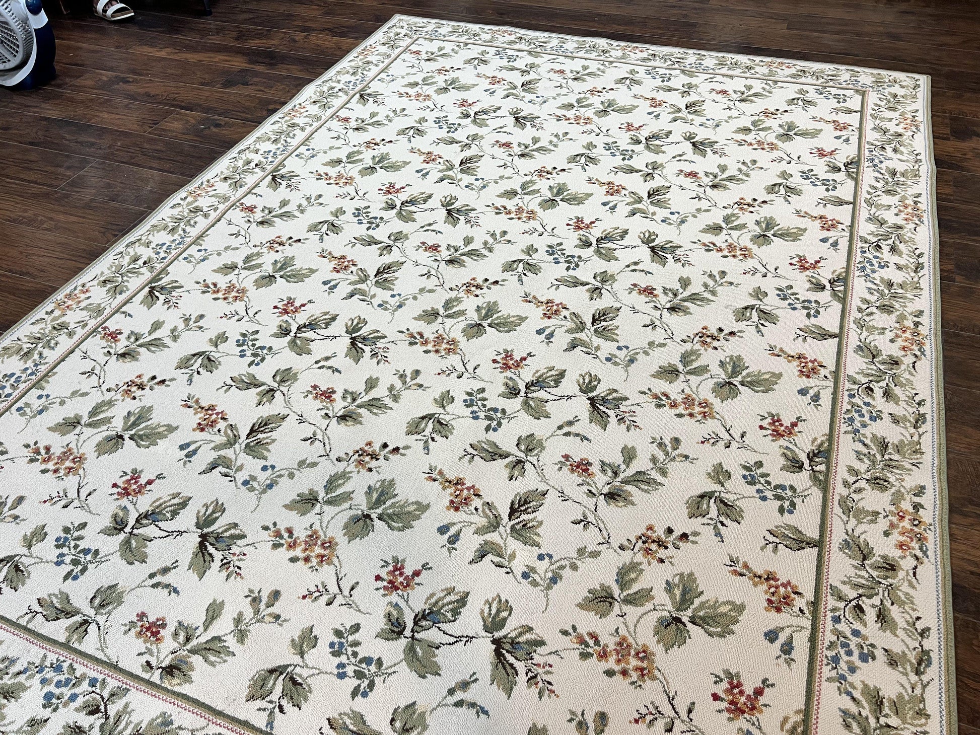 Vintage Stark Carpet 7x10, Ivory and Green, European Aubusson Design, Allover Pattern, Stark Rug - Nuvé