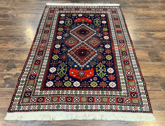 Persian Afshar Tribal Rug 5x6, Geometric Pattern, Navy Blue Multicolor Antique Vintage Persian Carpet, Hand Knotted Handmade Wool Rug - Nuvé