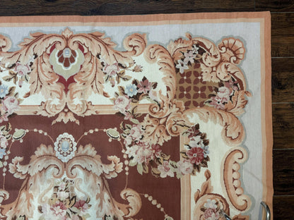 Vintage Needlepoint Rug 6x9, Aubusson Rug, Flatweave Wool Elegant Carpet, Medium Size, French European Design - Nuvé