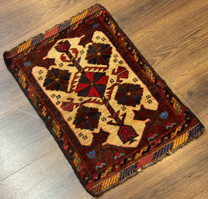 Small Persian Baluchi Tribal Rug, Tan, Handmade - Nuvé