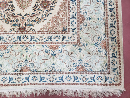 Fine Antique Persian Light Colored Kashan Carpet, 7x12, Top Quality, Rare, Ivory & Blues, Hand-Knotted, Wool - Nuvé