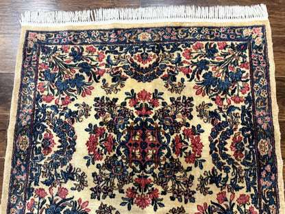 Square Persian Kerman Rug 4x4, Ivory Blue Pink, Handmade, Fine 225 KPSI - Nuvé