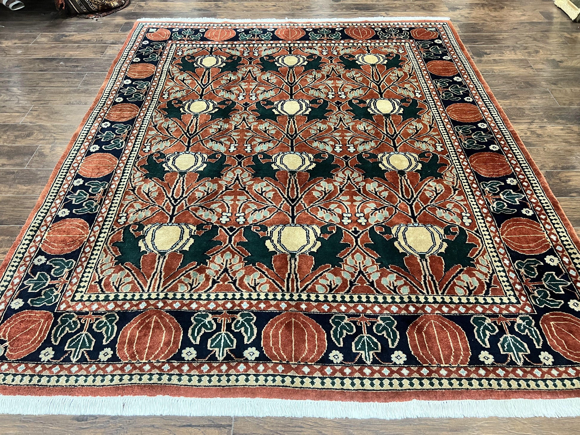 Indo Persian Bidjar Rug 8x10, Red and Black, Handmade Vintage Wool Carpet - Nuvé