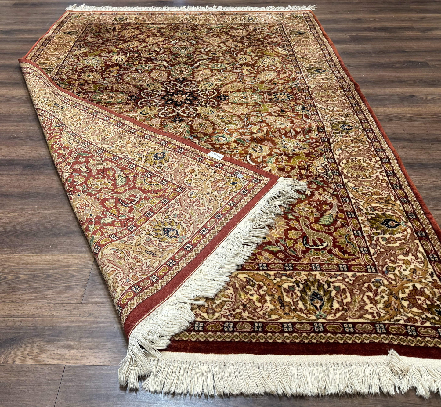 Tree of Life Indian Kashmiri Rug 6x9, Rust Red and Cream, Animal Pictorials, Fine 290 KPSI - Nuvé