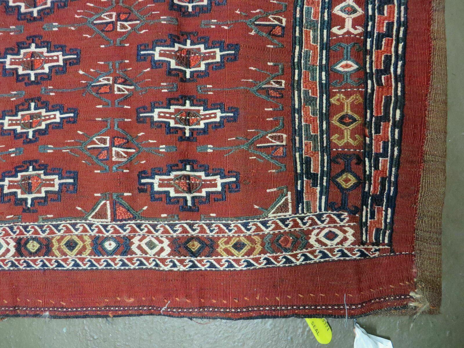 45" X 32" Antique Handmade Bokhara Turkoman Yomud Chuval Wool Rug Soumak NICE - Nuvé