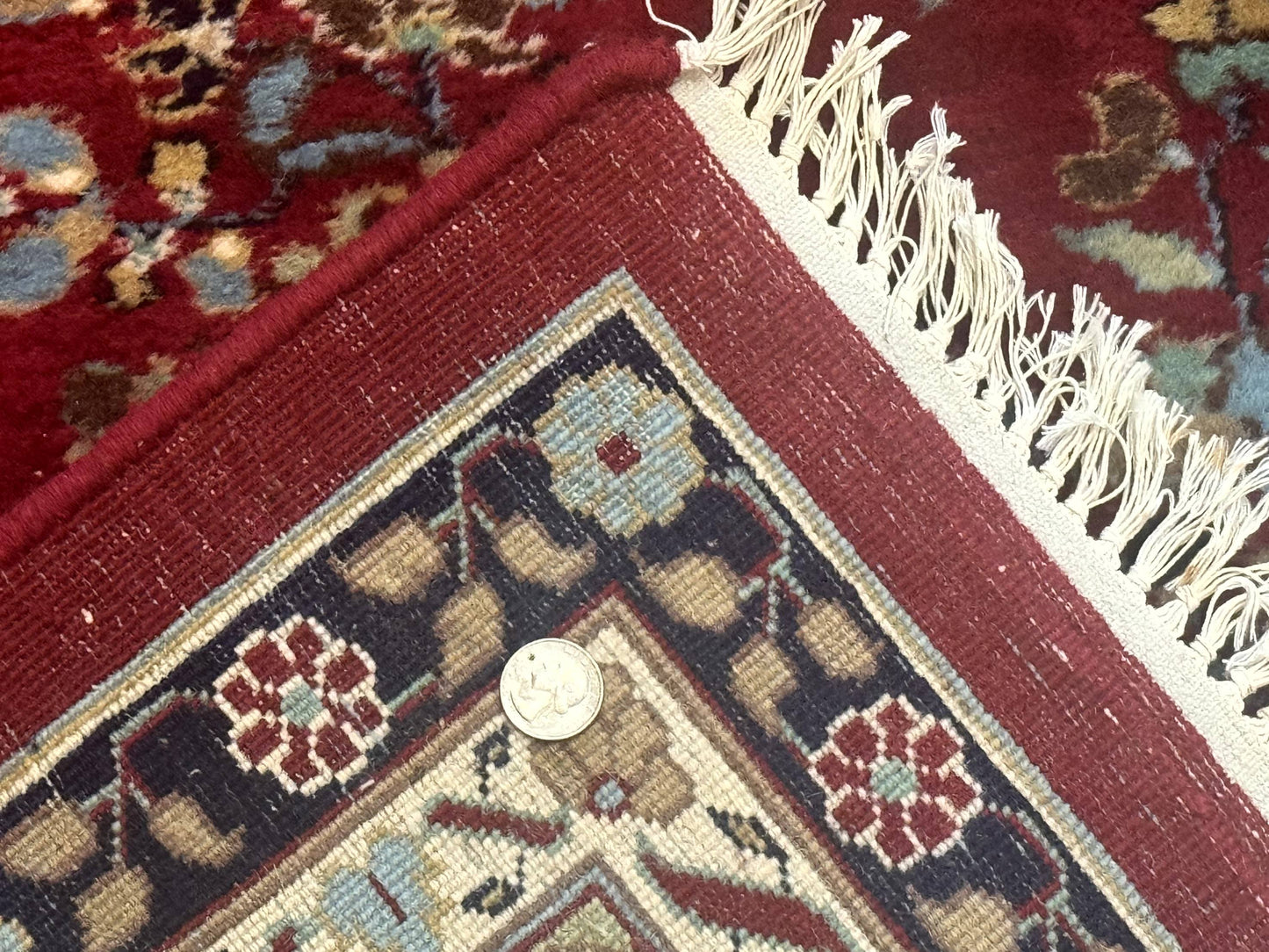 Indo Persian Sarouk Rug 10x14, Large Red and Navy Blue Carpet, Traditional Floral Wool Rug - Nuvé