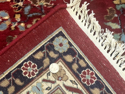Indo Persian Sarouk Rug 10x14, Large Red and Navy Blue Carpet, Traditional Floral Wool Rug - Nuvé