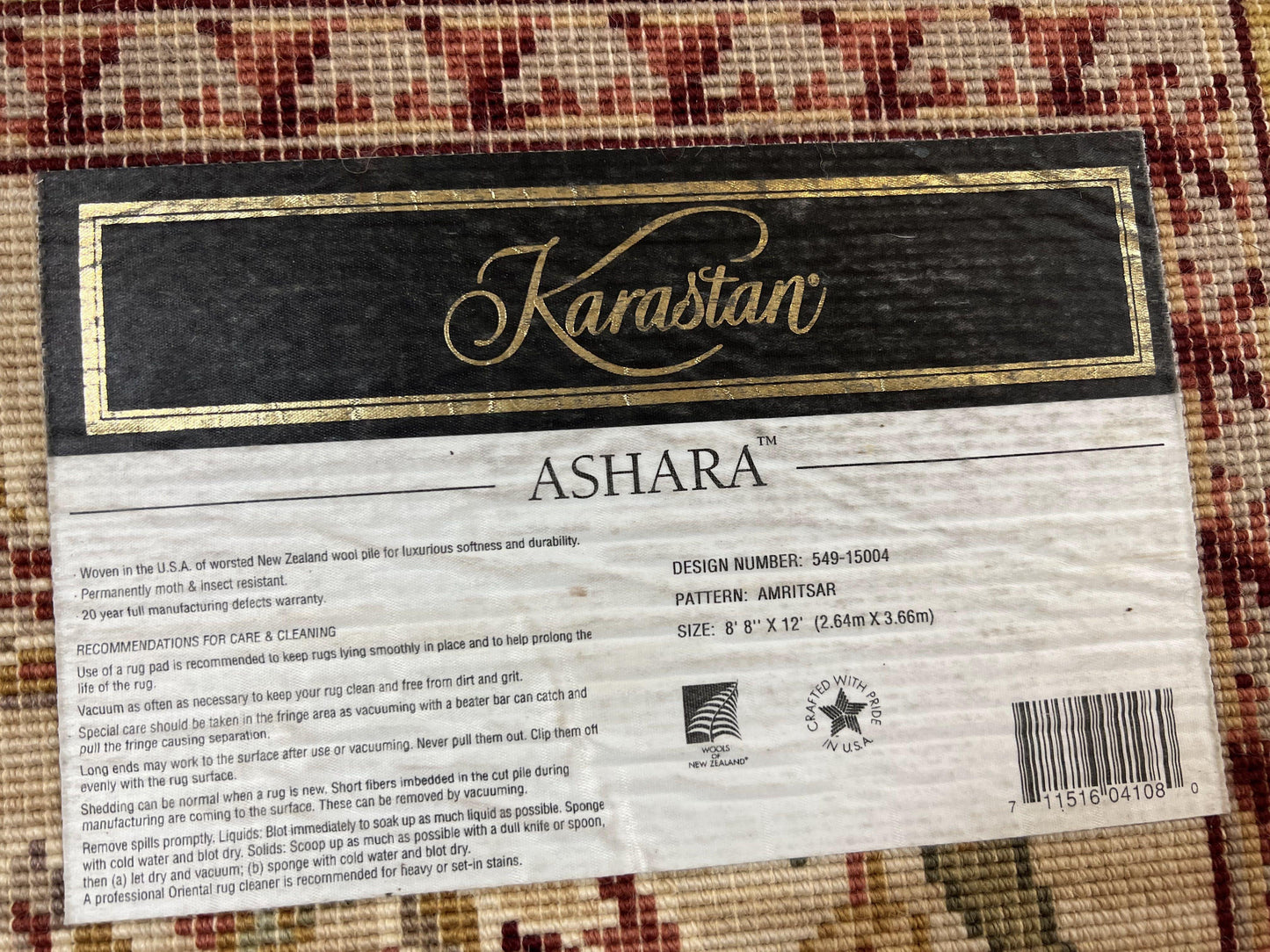 Karastan Rug 8.8 x 12, Ashara Amritsar #549, Oatmeal Color, Wool Pile Karastan Carpet, Discontinued Karastan Area Rug, Decorative - Nuvé