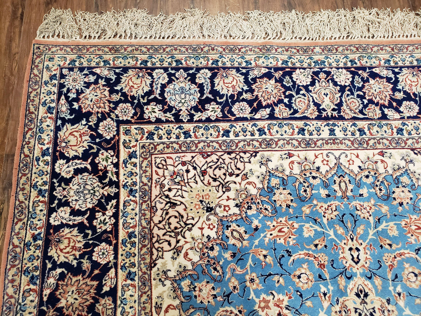 Persian Isfahan Rug, Kork Wool on Silk Foundation, Sky Blue, Hand-Knotted, 5' 1" x 7' 8" - Nuvé