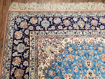 Persian Isfahan Rug, Kork Wool on Silk Foundation, Sky Blue, Hand-Knotted, 5' 1" x 7' 8" - Nuvé