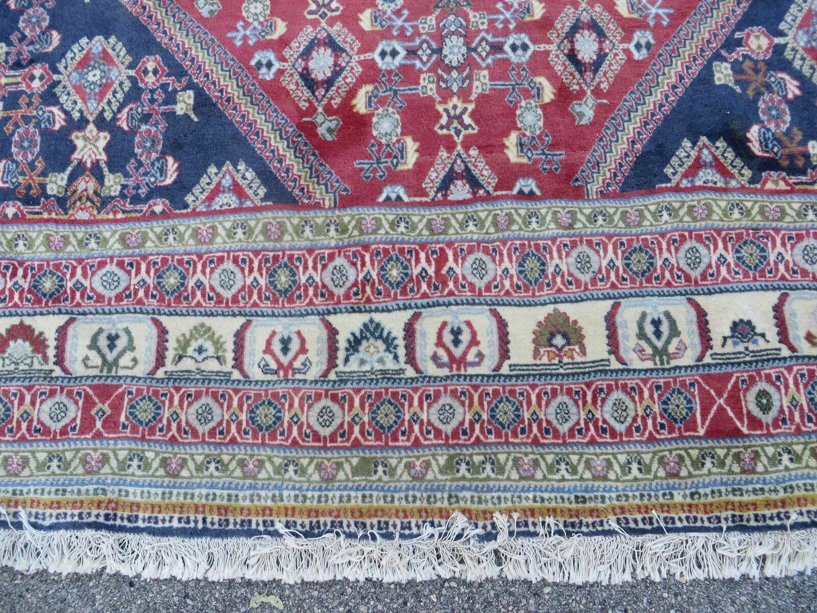 Oversized Persian Shiraz Tribal Rug 13x19, Palace Sized Oriental Carpet, Handmade Hand-Knotted X Large Rug, Red Blue Cream, Allover Herati Pattern - Nuvé