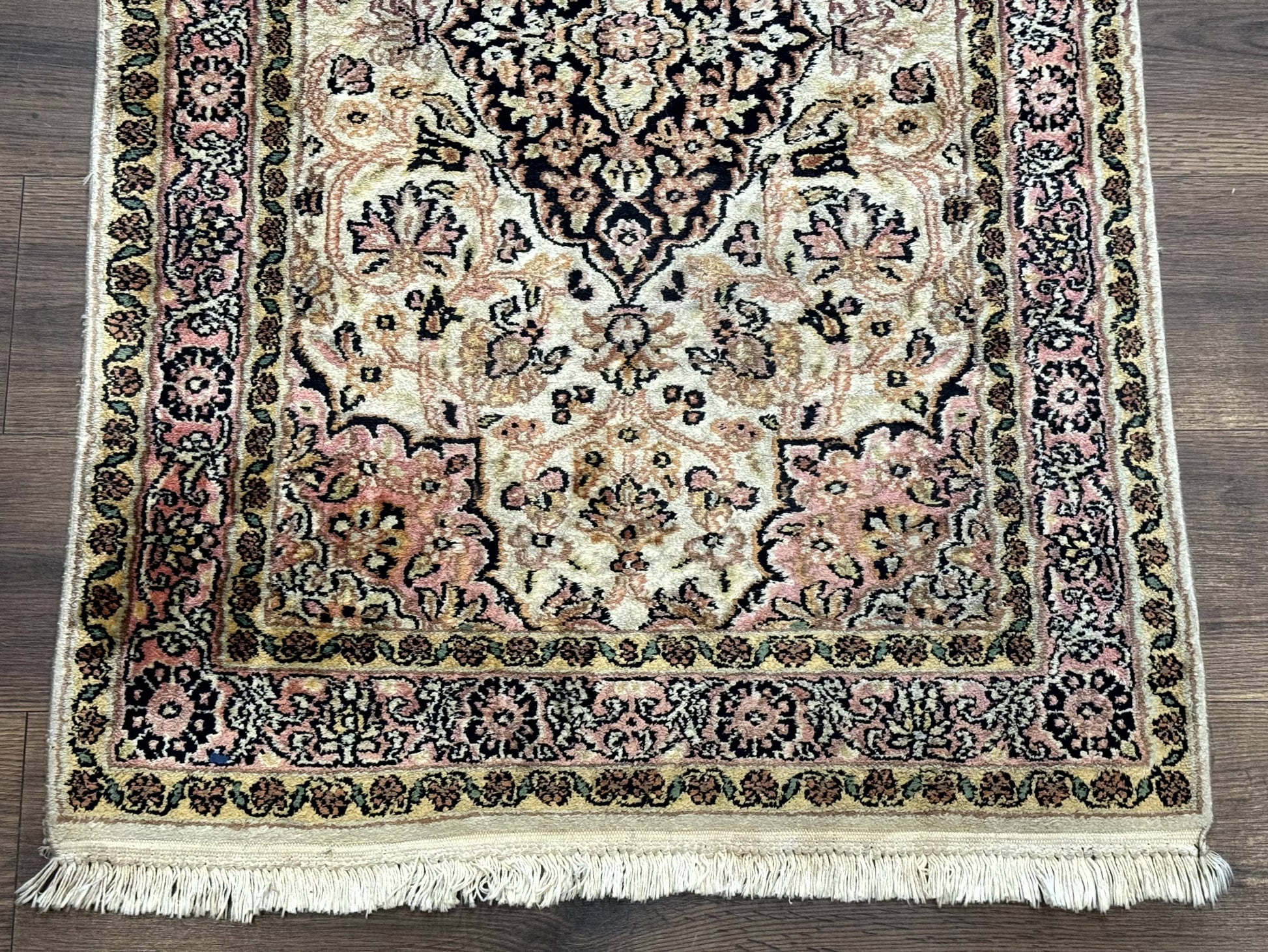 Silk Indian Kashmiri Runner Rug 2.7 x 9.8, Floral Medallions - Nuvé
