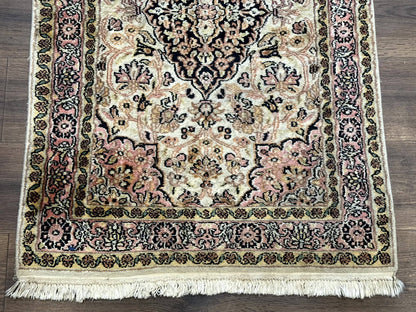 Silk Indian Kashmiri Runner Rug 2.7 x 9.8, Floral Medallions - Nuvé