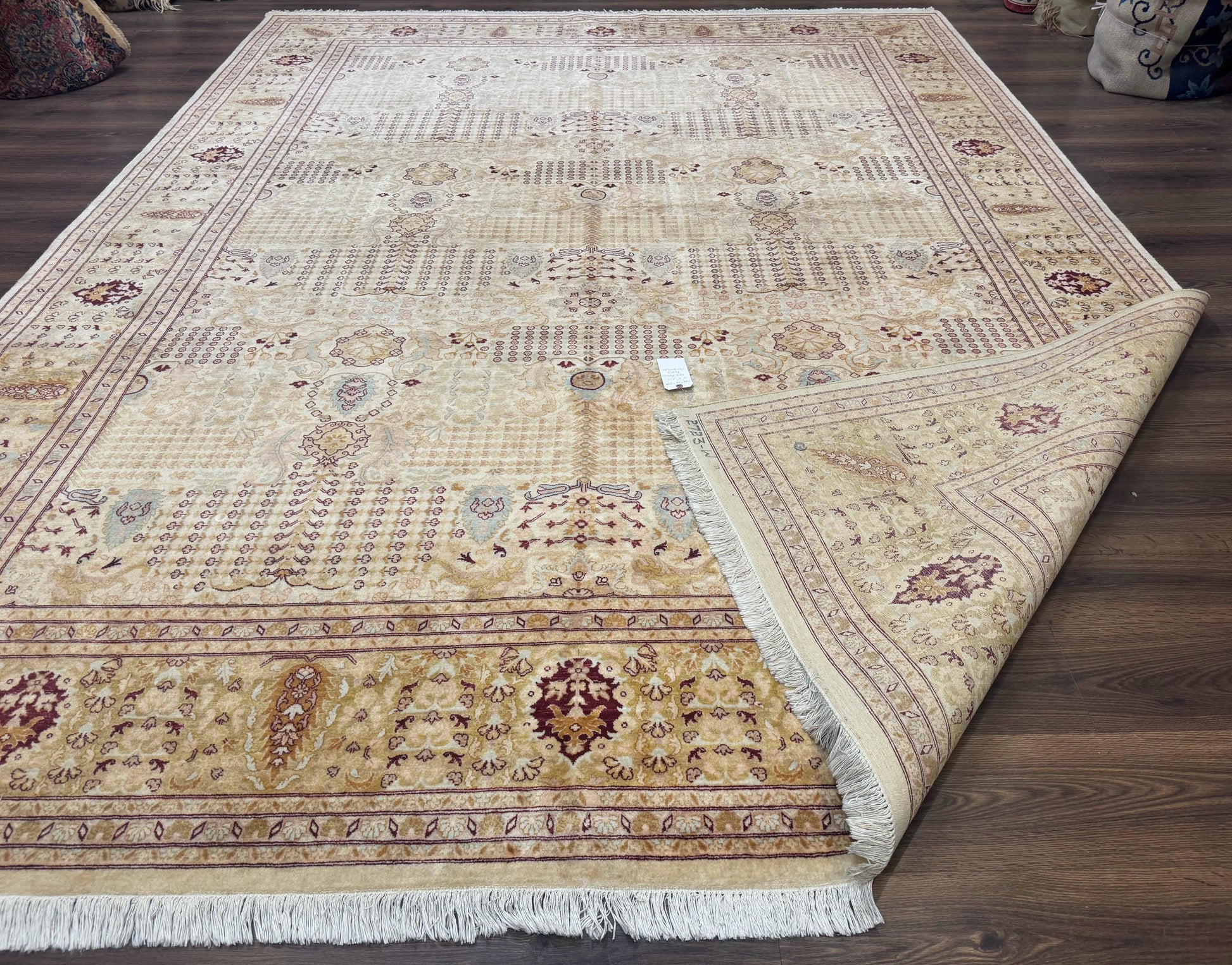 Pakistani Carpet 9x12, Finely Hand Knotted 270 KPSI, Cream, Allover Pattern - Nuvé