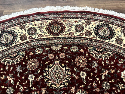 Round Sino Persian Rug 9x9, Burgundy and Cream, Floral, Wool and Silk, 9ft Round Carpet - Nuvé