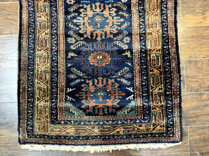 Antique Persian Sarab Runner 3x17, Blue Persian Runner Rug, Long Handmade Wool Carpet for Hallway, Rare, Tribal - Nuvé
