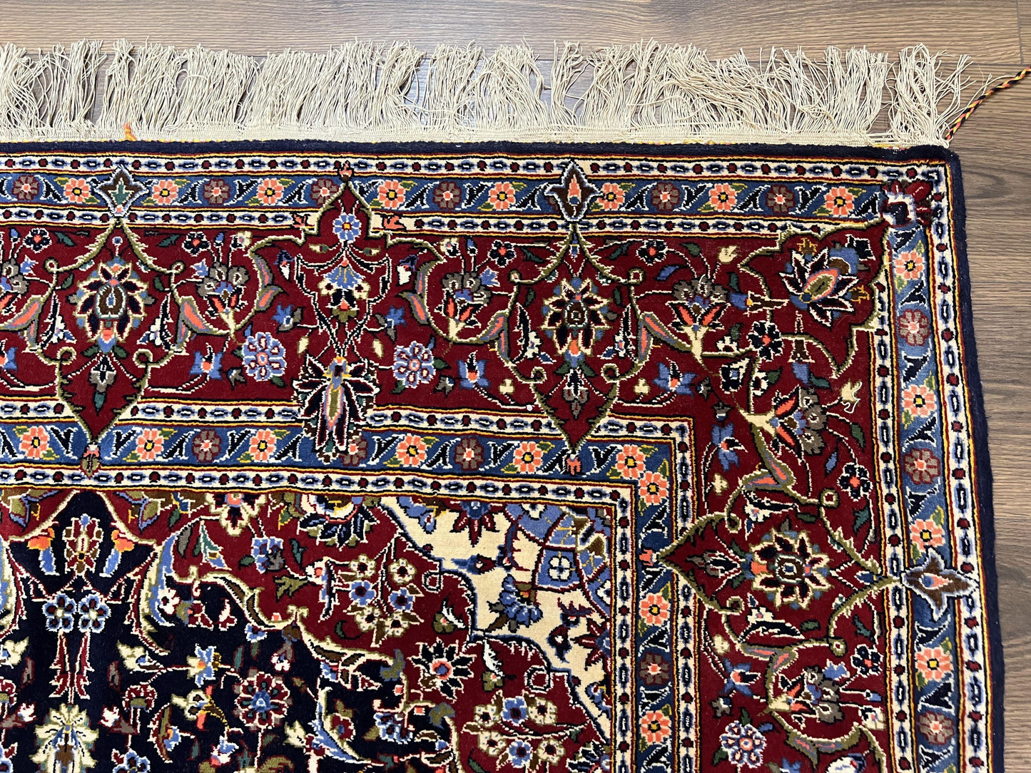 Dark Blue Persian Rug 5x8, Kork Wool Semi Antique Kashan Carpet, Very Fine Lachak Toranj Rug, Hand Knotted Floral Medallion Rug, 5 x 8 Oriental Rug - Nuvé