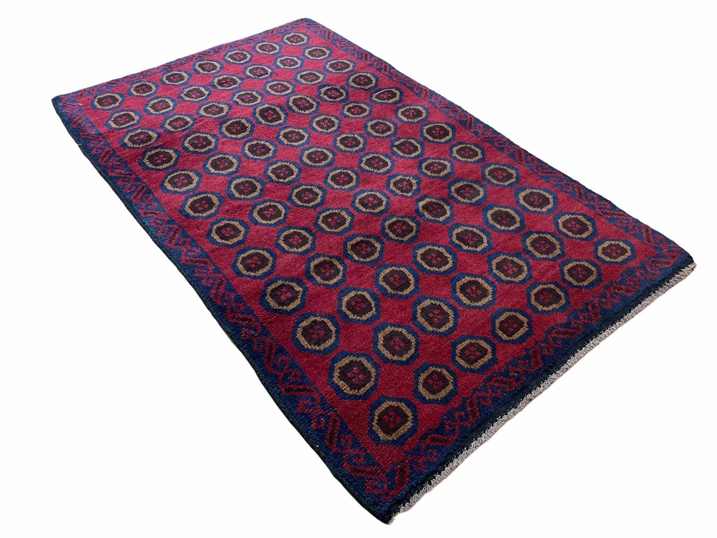 3'X 4'8" Vintage Handmade Tribal Wool Rug Balouchi Rug Afghan Rug Red Beige Blue - Nuvé