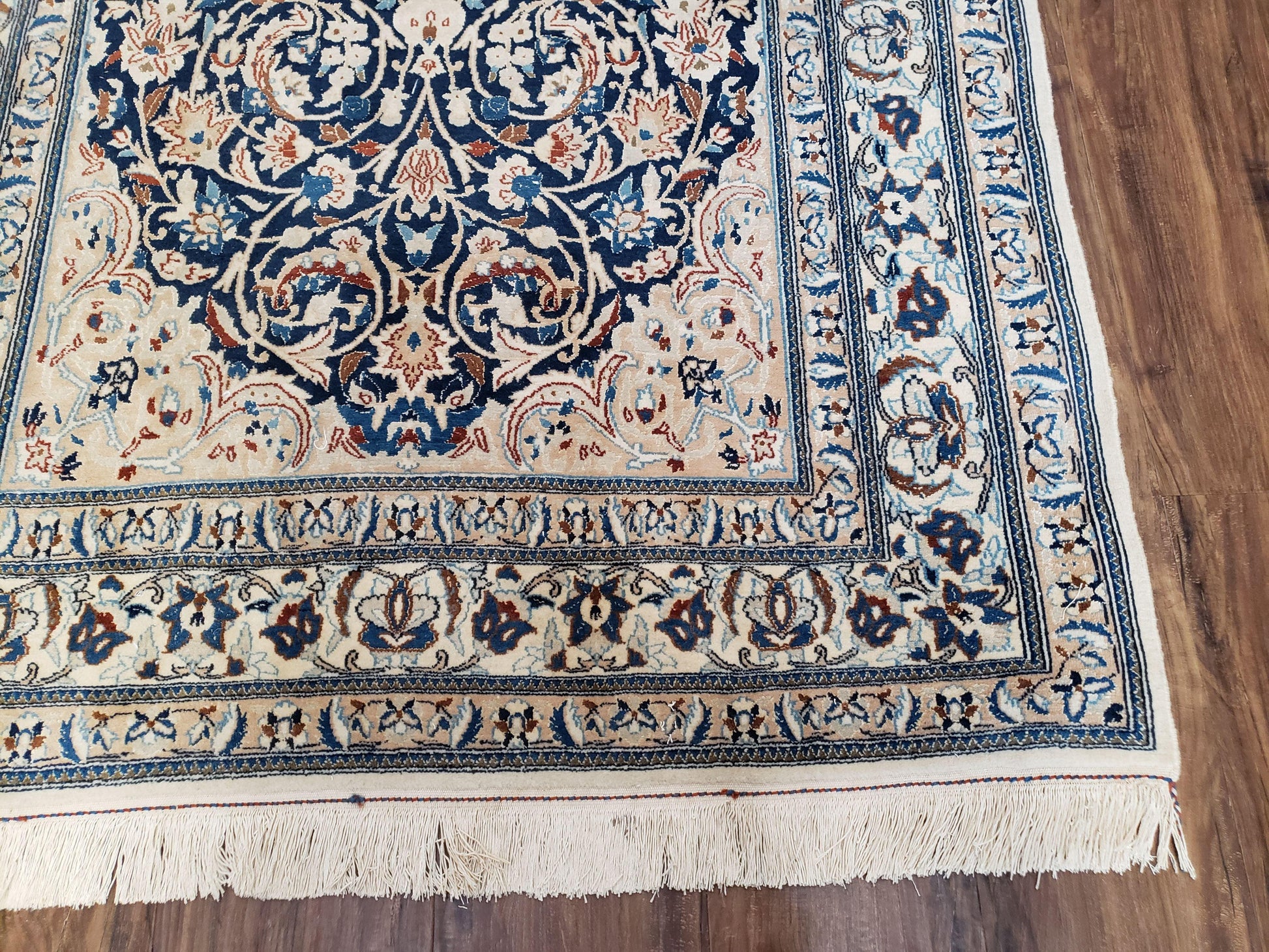 Semi Antique Fine Persian Nain Rug, Ivory & Blue, Wool with Silk Accents, 3'9" x 6'2" - Nuvé