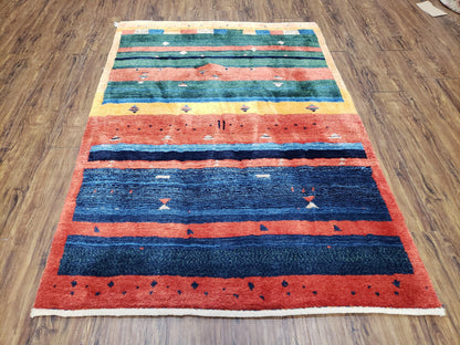 Colorful Persian Gabbeh Rug 4x6, Soft Pile, Colorful Rug, Handmade Hand Knotted Wool Carpet, Home Office Rug, Area Rug for Bedroom 4 x 6 ft - Nuvé
