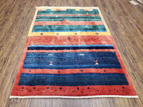 Colorful Persian Gabbeh Rug 4x6, Soft Pile, Colorful Rug, Handmade Hand Knotted Wool Carpet, Home Office Rug, Area Rug for Bedroom 4 x 6 ft - Nuvé