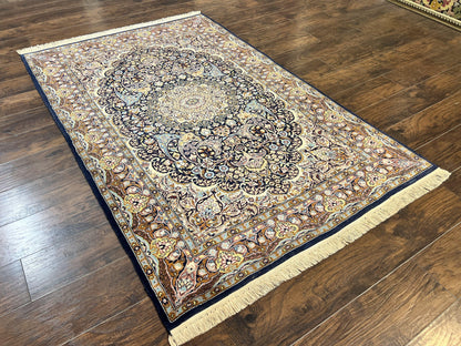 Pak Persian Rug 5x7, Navy Blue Hand Knotted Wool Oriental Carpet 5 x 7 ft, Floral Medallion, Traditional Vintage Pakistani Rug, 225 KPSI - Nuvé