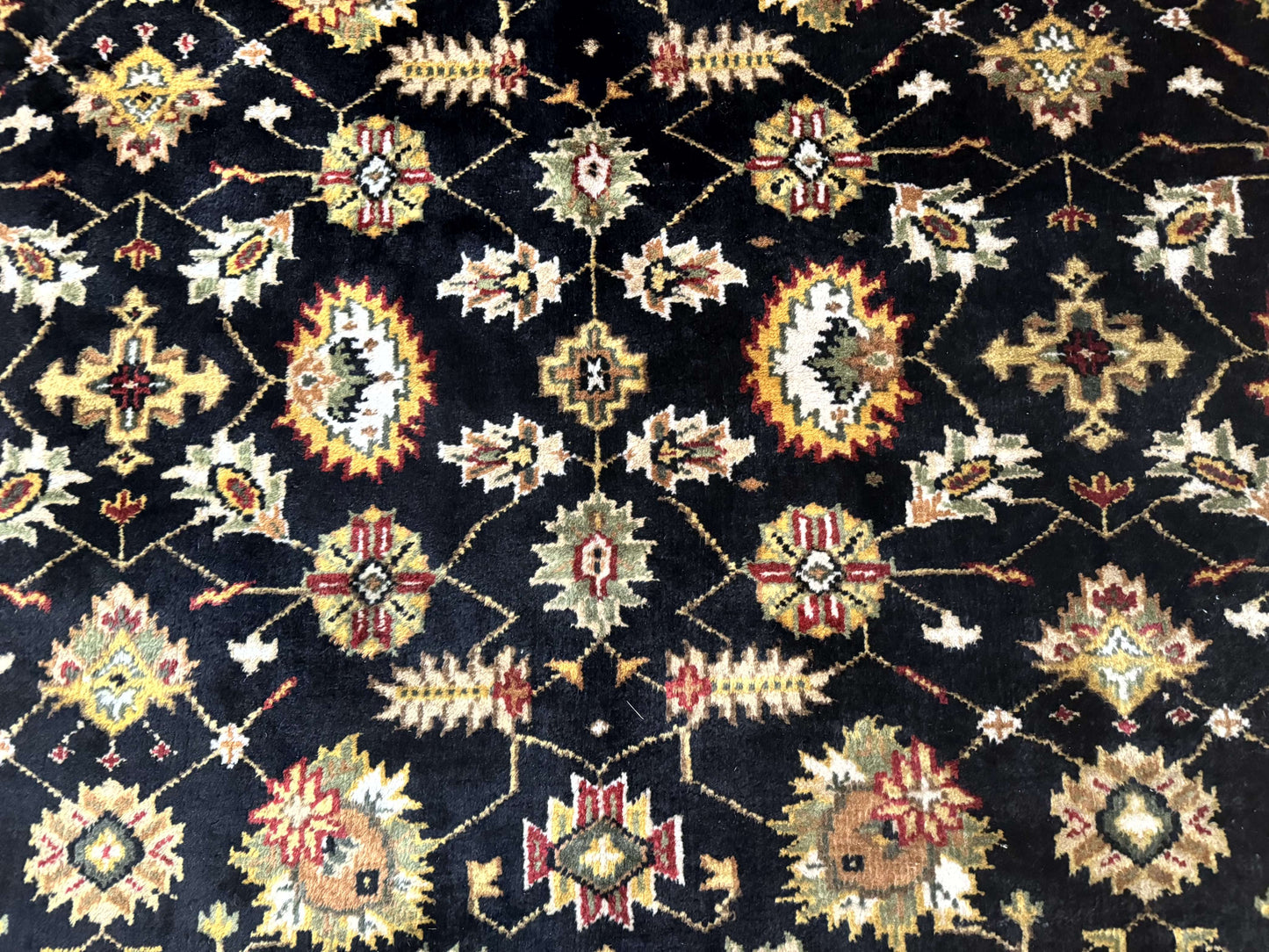 Indo Persian Mahal Rug 8x10, Black and Gold, Wool Hand Knotted Oriental Carpet - Nuvé