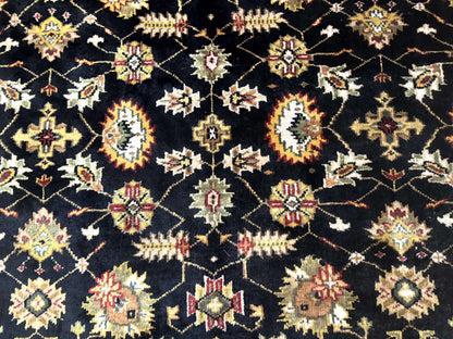 Indo Persian Mahal Rug 8x10, Black and Gold, Wool Hand Knotted Oriental Carpet - Nuvé