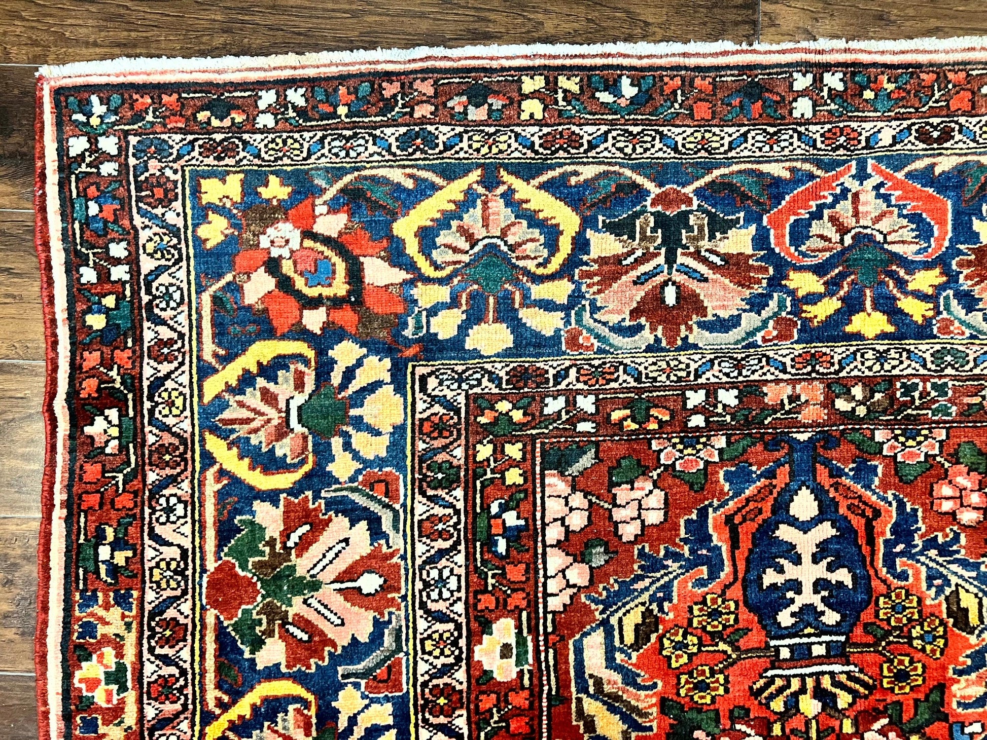 Large Persian Bakhtiari Rug 10x14, Rare Perisan Tribal Rug, Red Blue Ivory Multicolor, Hand Knotted, Semi Antique Carpet - Nuvé