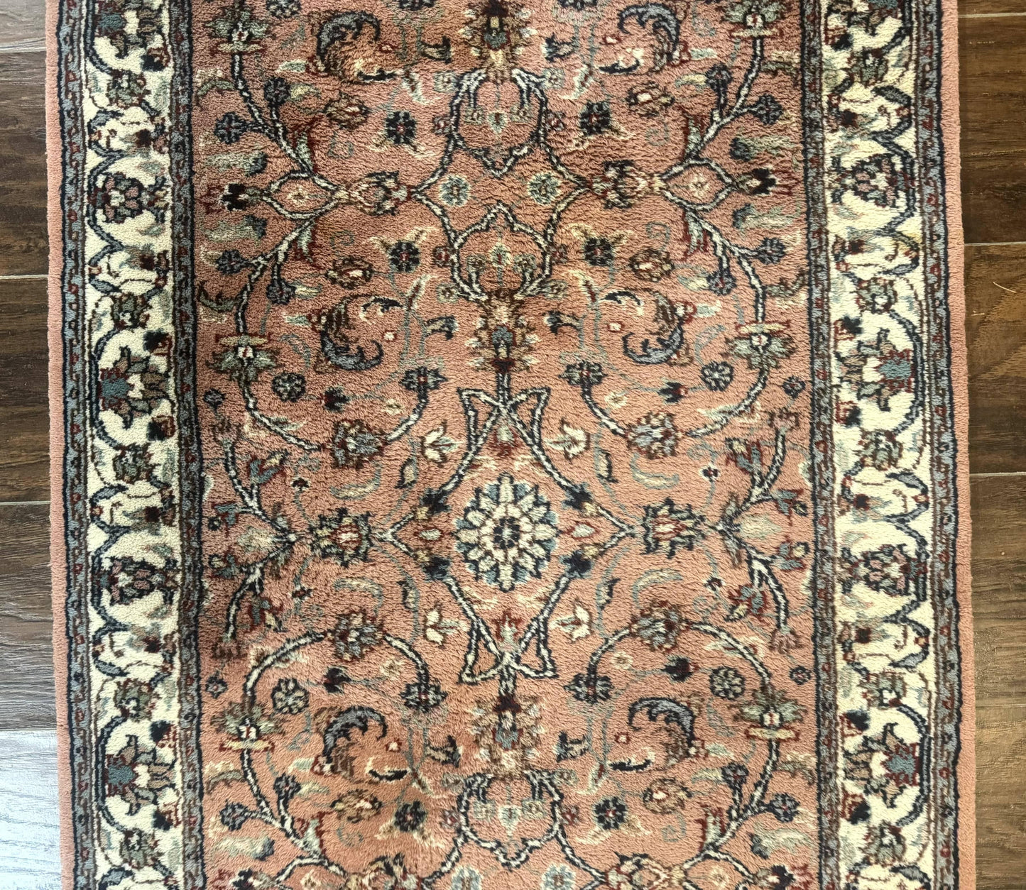 Indo Persian Runner Rug 2.6 x 10, Coral and Cream, Hand Knotted 10ft Wool Oriental Runner for Hallway or Kitchen - Nuvé