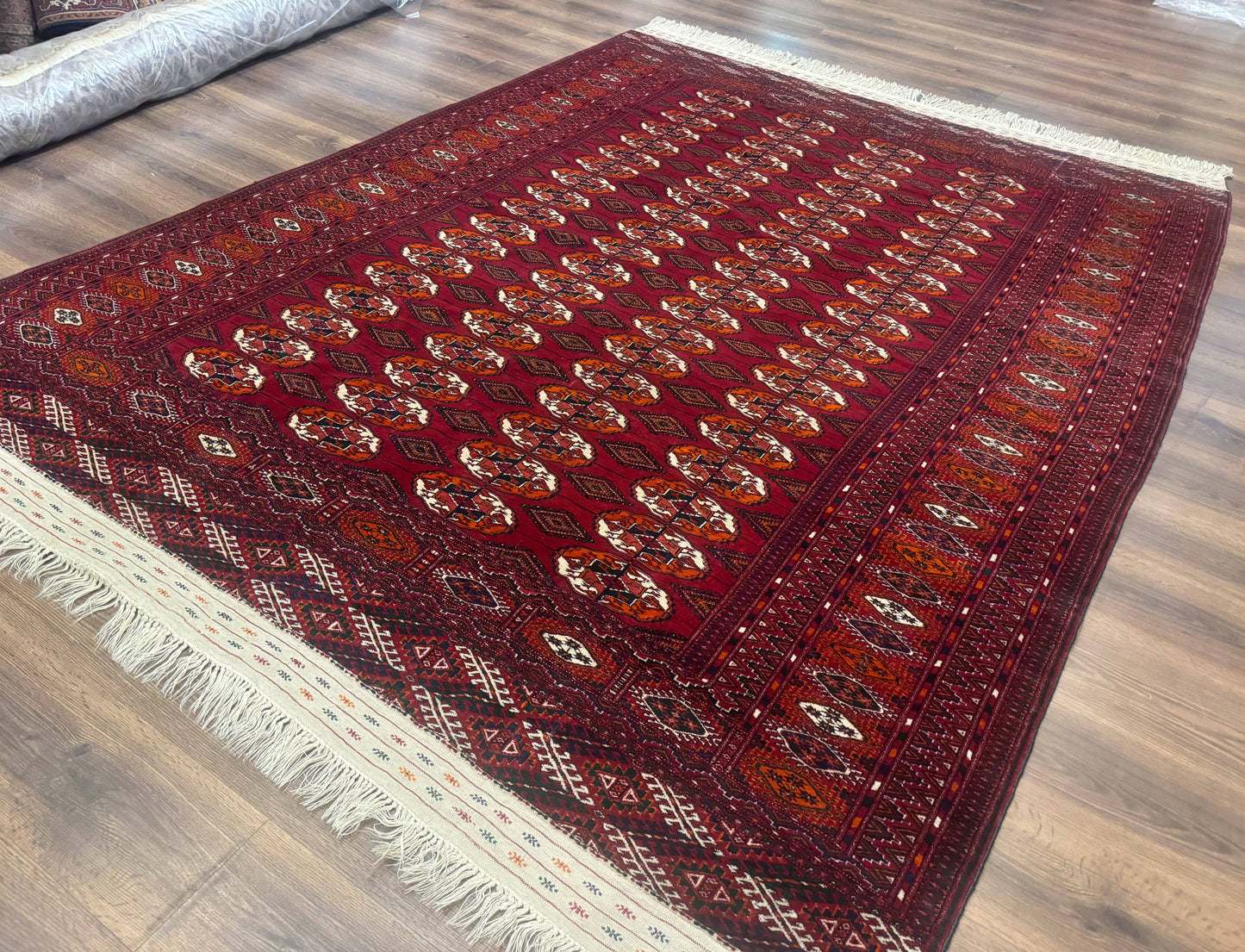 Persian Turkoman Rug 7x9, Red Tribal Carpet - Nuvé