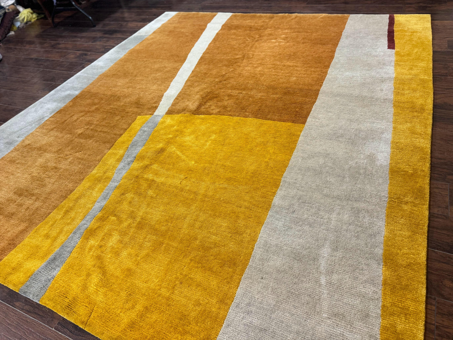 Modern Tibetan Rug 9x10, Wool Handmade Tibetan Area Rug, Abstract Multicolor - Nuvé