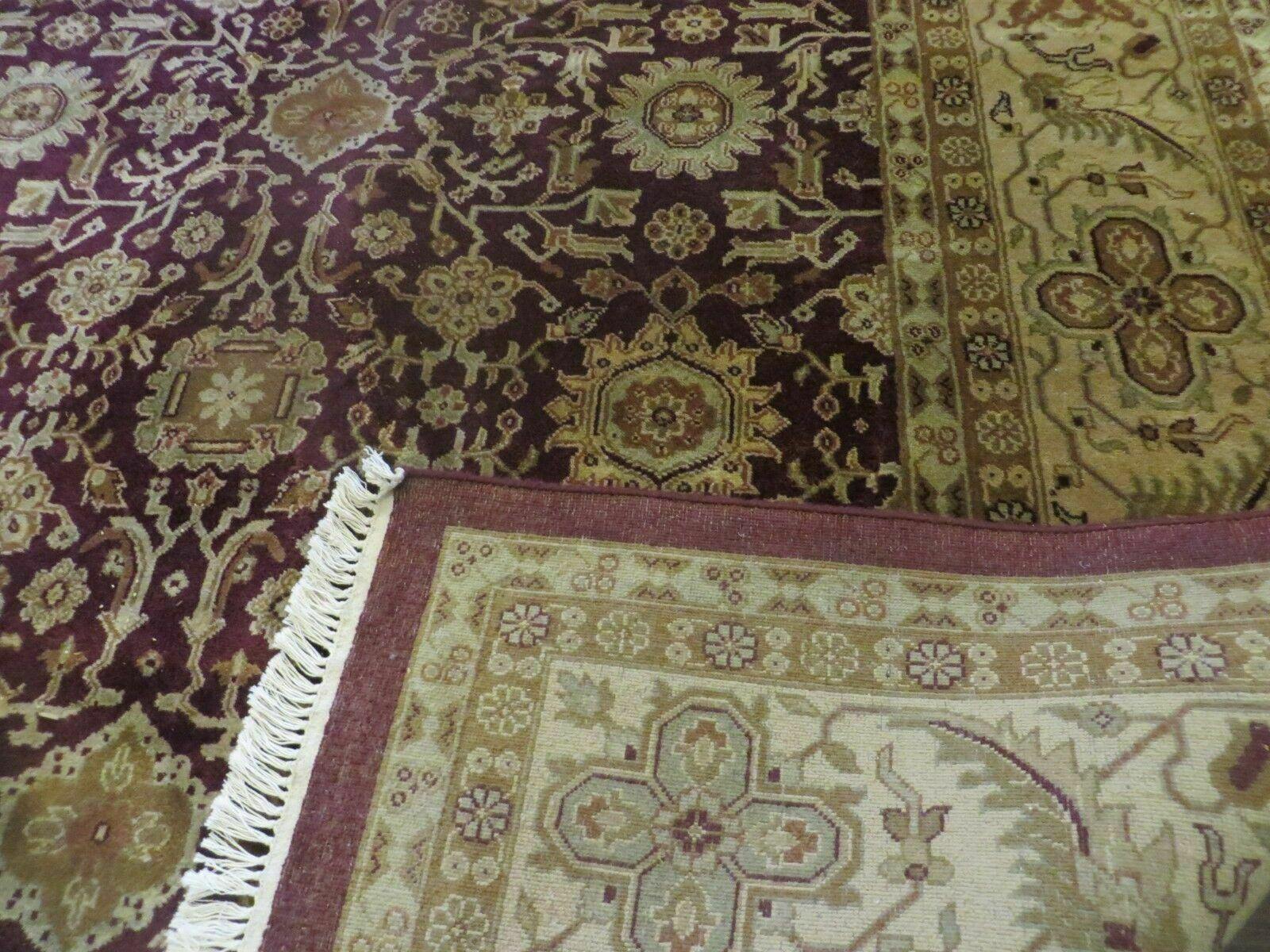 Indian Agra Rug 10x14 Vintage Handmade Larastan Wool Carpet Maroon Floral - Nuvé