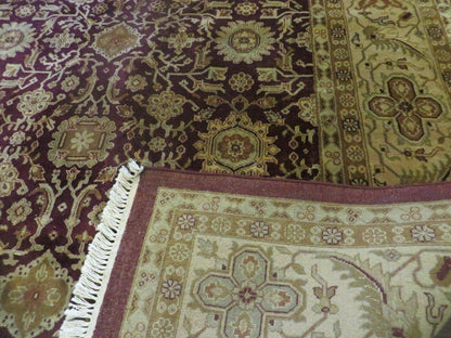 Indian Agra Rug 10x14 Vintage Handmade Larastan Wool Carpet Maroon Floral - Nuvé