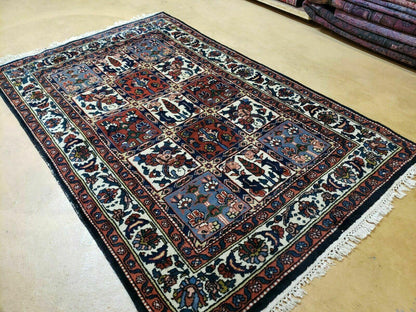 4' X 6' Vintage Handmade Indian Panel Design Wool Rug Veg Dyes - Nuvé