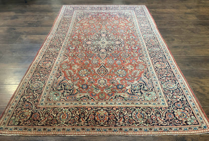 Persian Kashan Rug 4x7, Red, Floral Medallion, Vintage, Wool - Nuvé