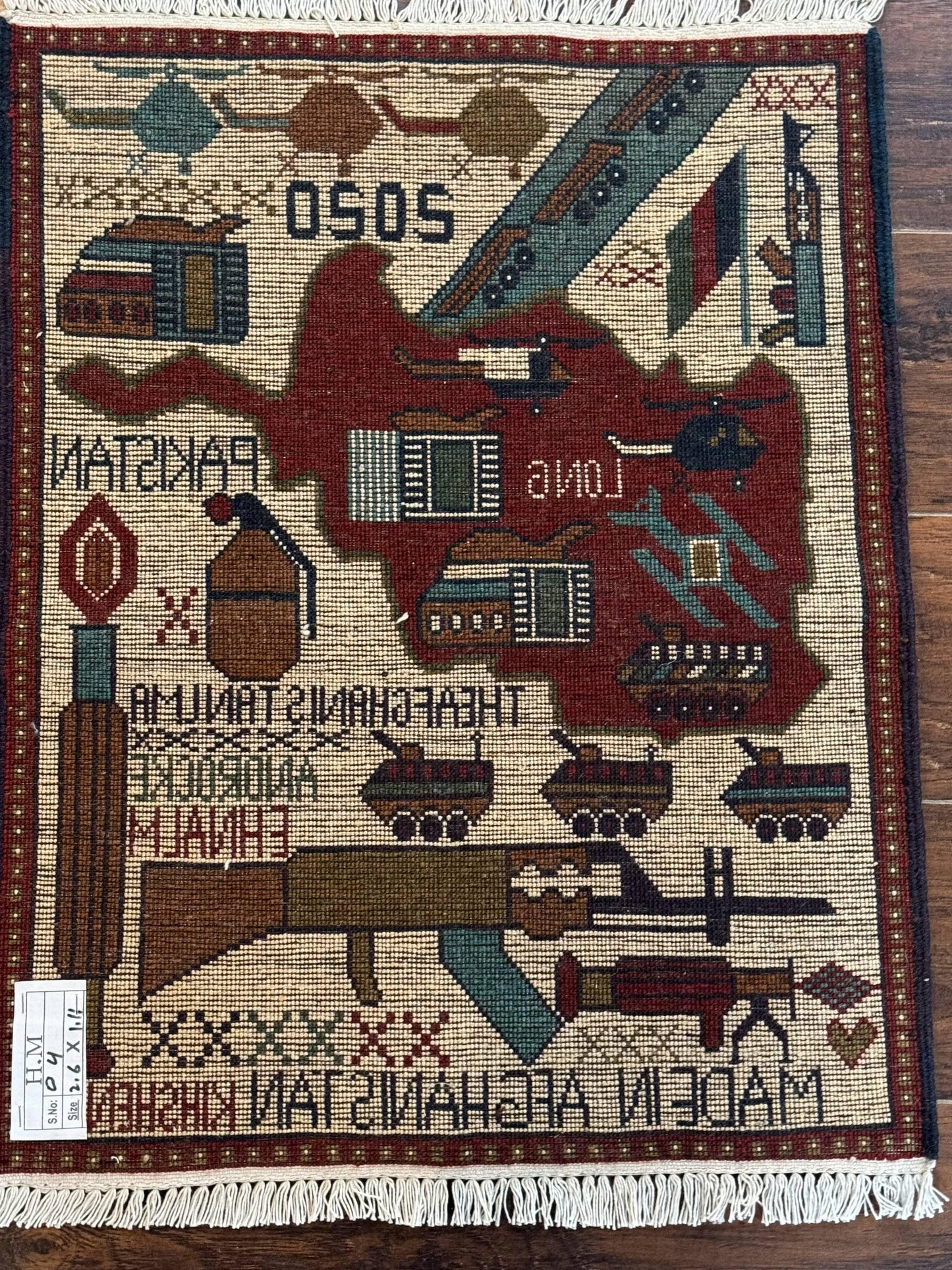 Afghan War Rug 2 x 2.6, Guns Tanks Helicopters - Nuvé