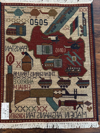 Afghan War Rug 2 x 2.6, Guns Tanks Helicopters - Nuvé