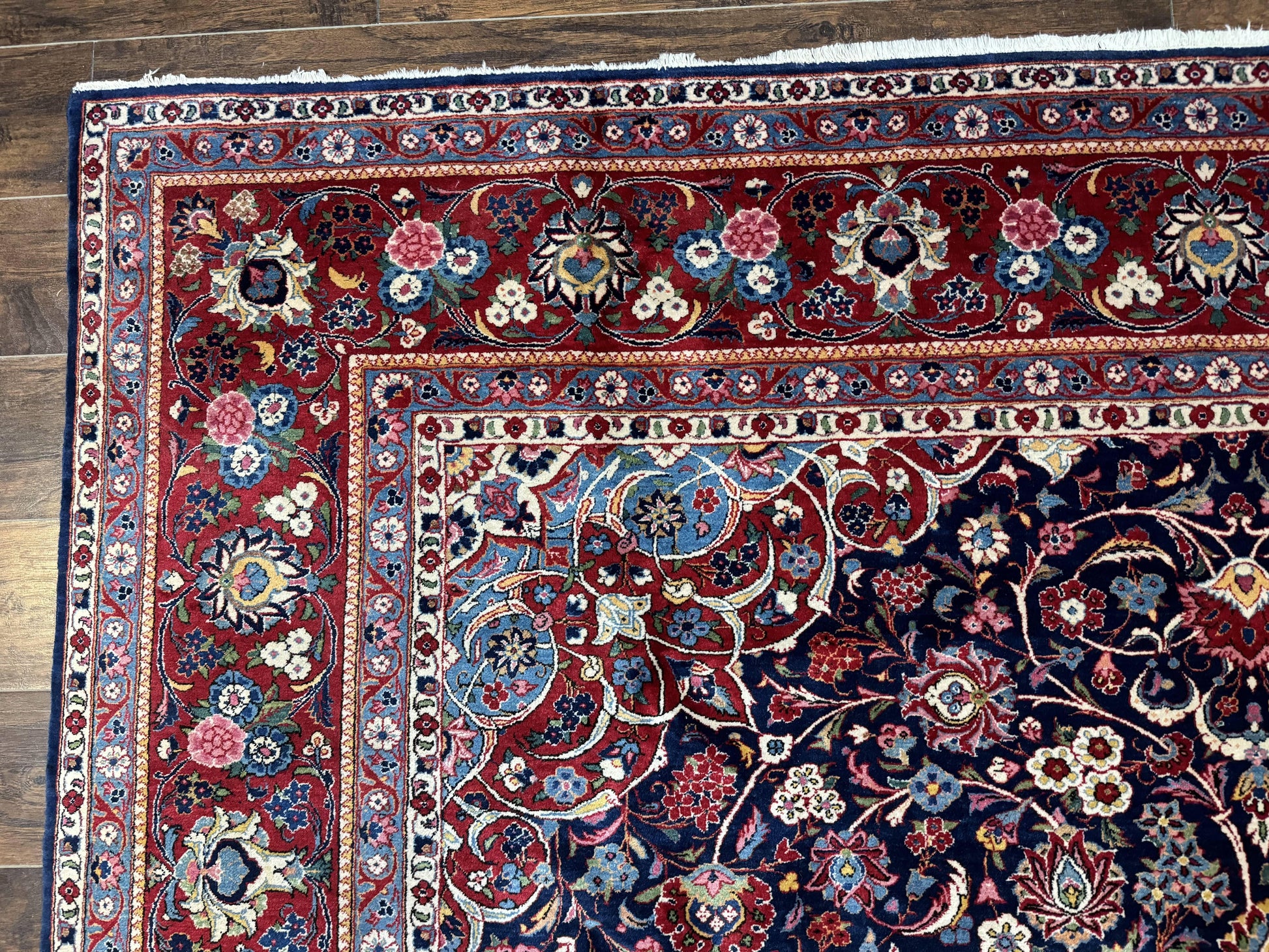 Navy Blue Persian Rug 9x12, Antique Persian Carpet, Kork Wool, 200 KPSI, Persian Kashan Rug - Nuvé