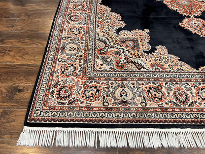 Karastan Rug 10x13, Karastan Ebony Kirman Rug, Room SIzed Wool Pile Vintage Karastan Carpet, Belgium Power Loomed Rug, Black Semi Open Field - Nuvé