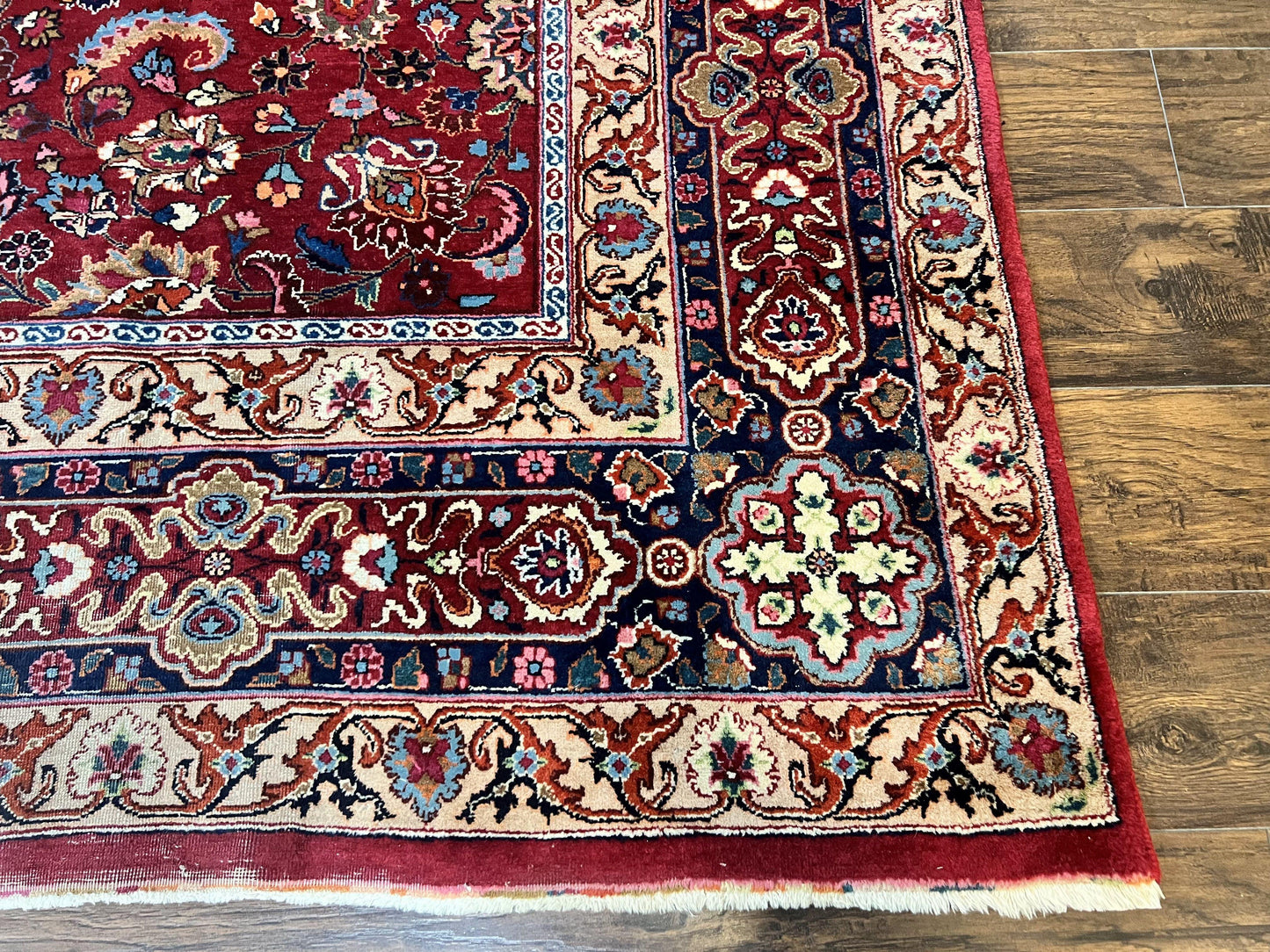 Signed Persian Mashad Rug 8x10, Wool Oriental Carpet, Semi Antique Rug, Hand Knotted, Traditional, Red, Floral Allover, - Nuvé