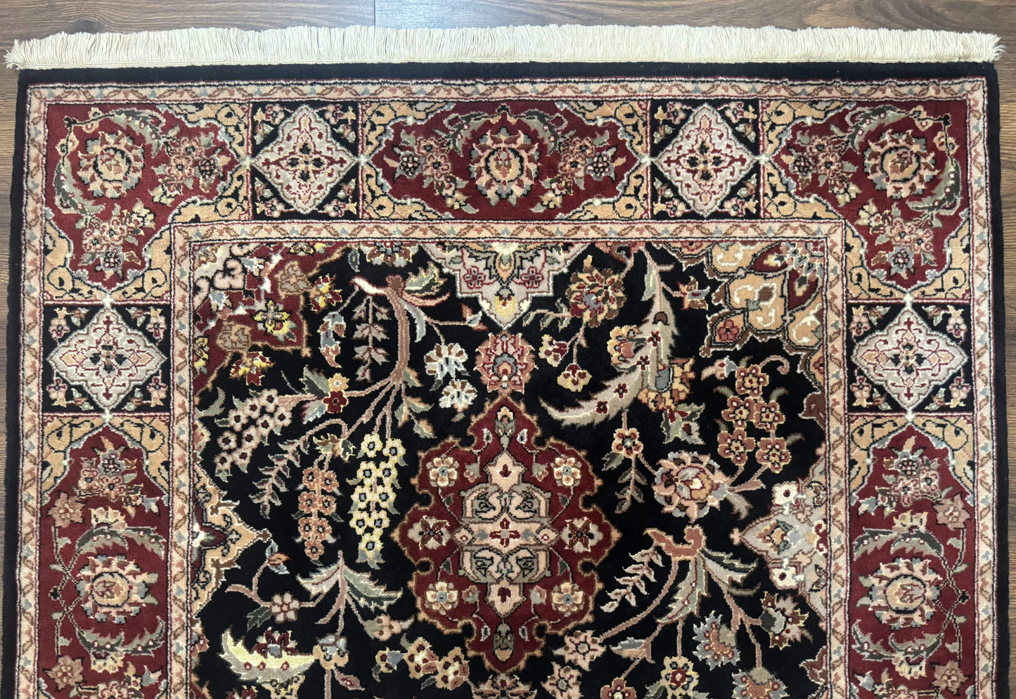 Pak Persian Rug 4x6, Black and Burgundy, Floral Allover, Wool and Silk - Nuvé
