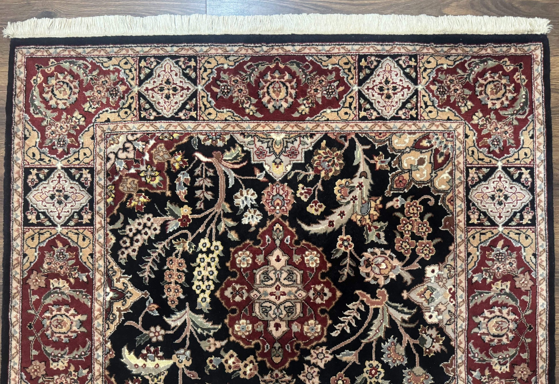Pak Persian Rug 4x6, Black and Burgundy, Floral Allover, Wool and Silk - Nuvé