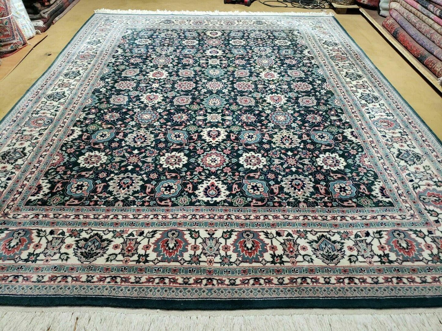 8' X 10' Handmade Indian Oriental Wool Rug Carpet Organic Dye Forest Green Nice - Nuvé