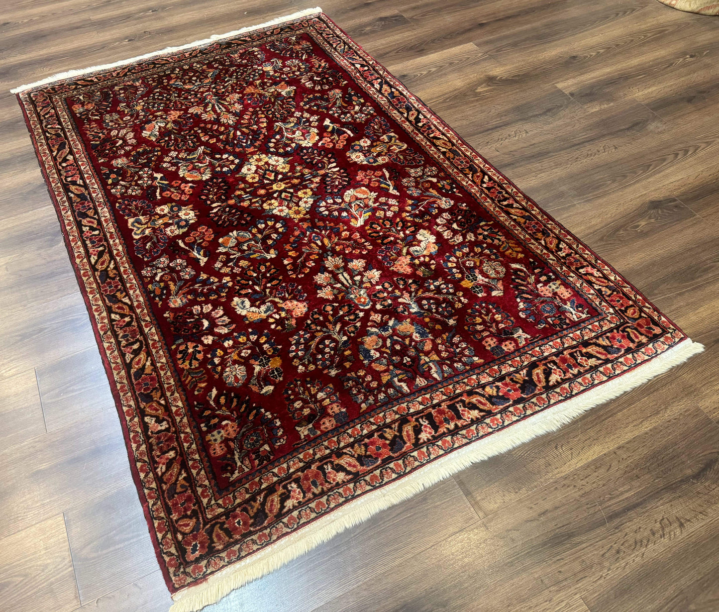 Antique Persian Sarouk Rug 4x6, Floral, Red, Wool Hand Knotted Fine 225 KPSI - Nuvé