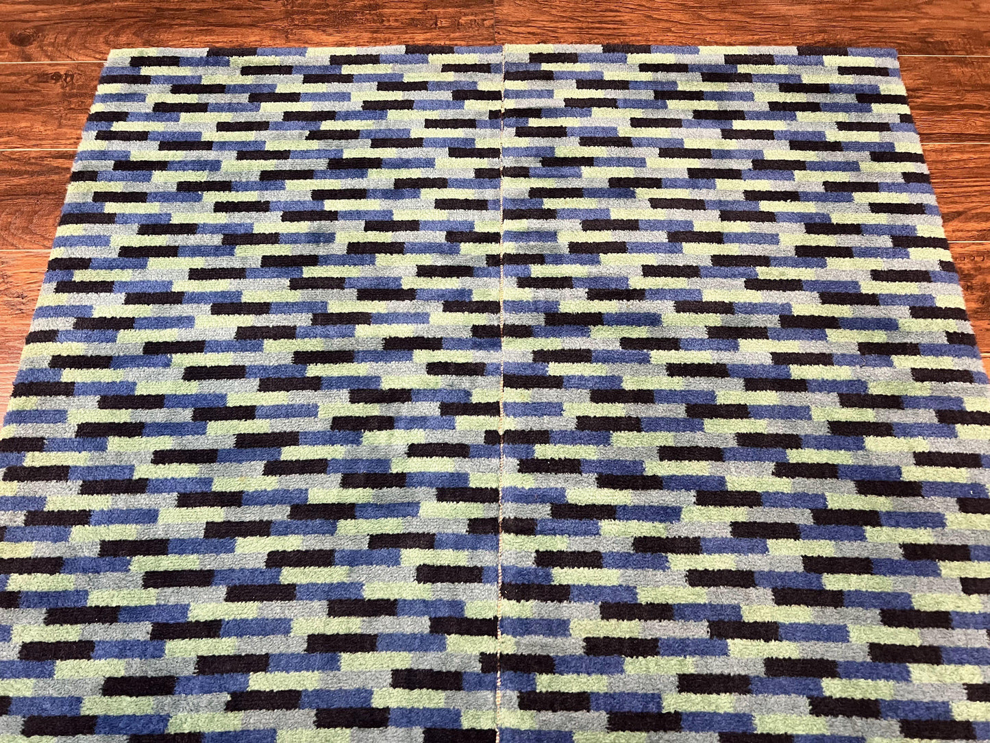 Wide Runner Rug 4.7 x 12, Blue Multicolor Contemporary Wool Power Loomed Rug, Mosiac Design - Nuvé