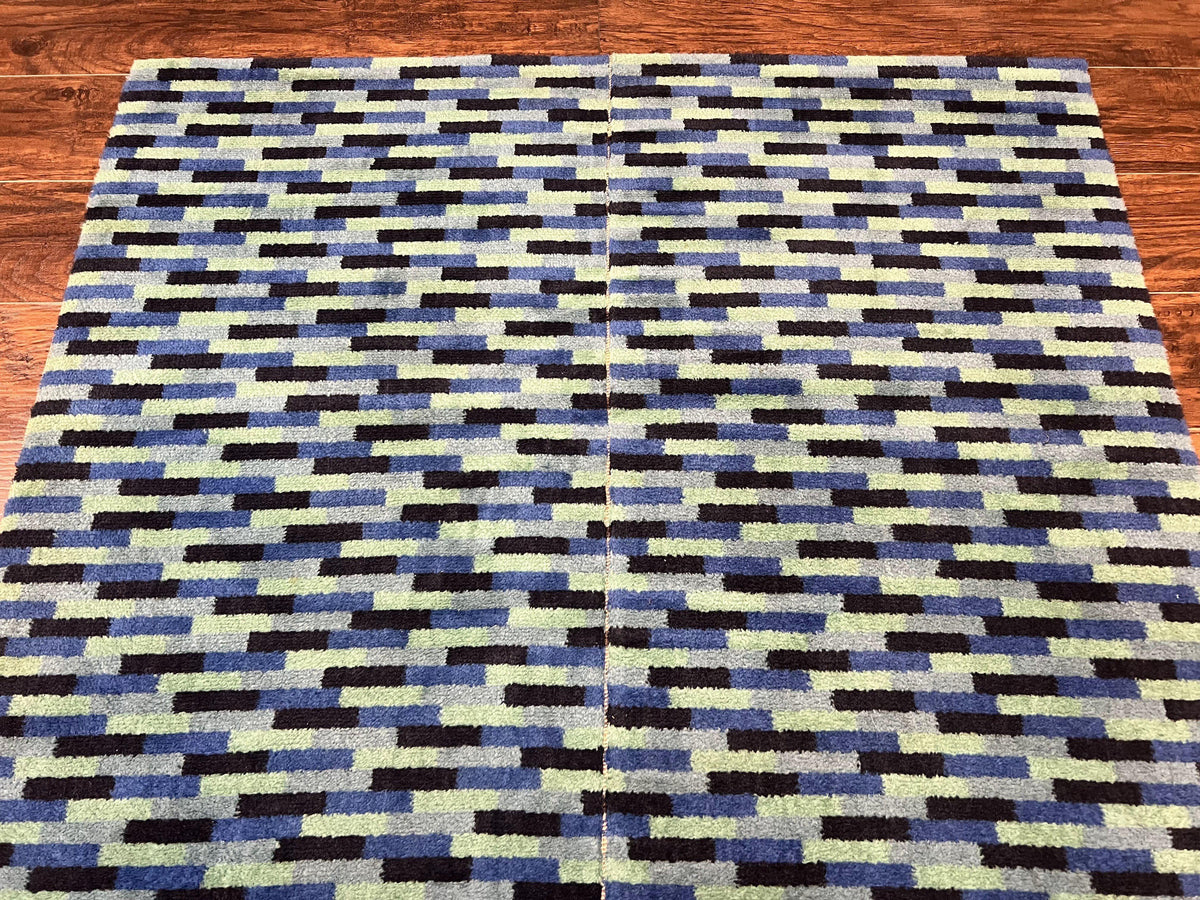 Wide Runner Rug 4.7 x 12, Blue Multicolor Contemporary Wool Power Loomed Rug, Mosiac Design