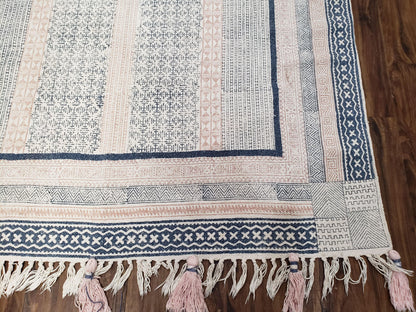 Vintage Moroccan Kilim Area Rug 4x6, Ivory & Blues, Moroccan Wall Hanging, Wool, Handmade, 3'9" x 6' 1", Boho Rug, Flatweave Moroccan Carpet - Nuvé