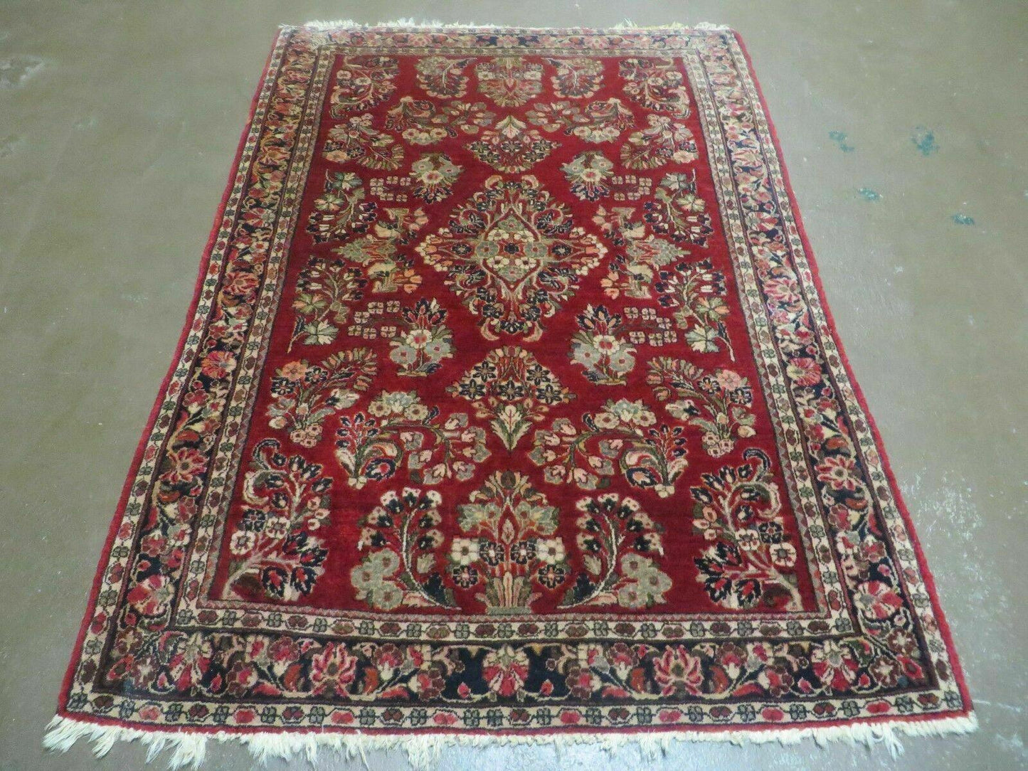Red Persian Sarouk Rug 3x5, Antique Persian Carpet 1920s, Hand Knotted, Floral, Wool, Oriental Rug, Handmade Rug - Nuvé