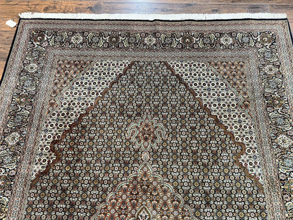 Wonderful Persian Tabriz Rug 7x10 ft, Very Fine 50 Raj 350 KPSI Oriental Carpet, Herati Mahi Pattern, Authentic Hand Knotted Handmade Wool Vintage - Nuvé
